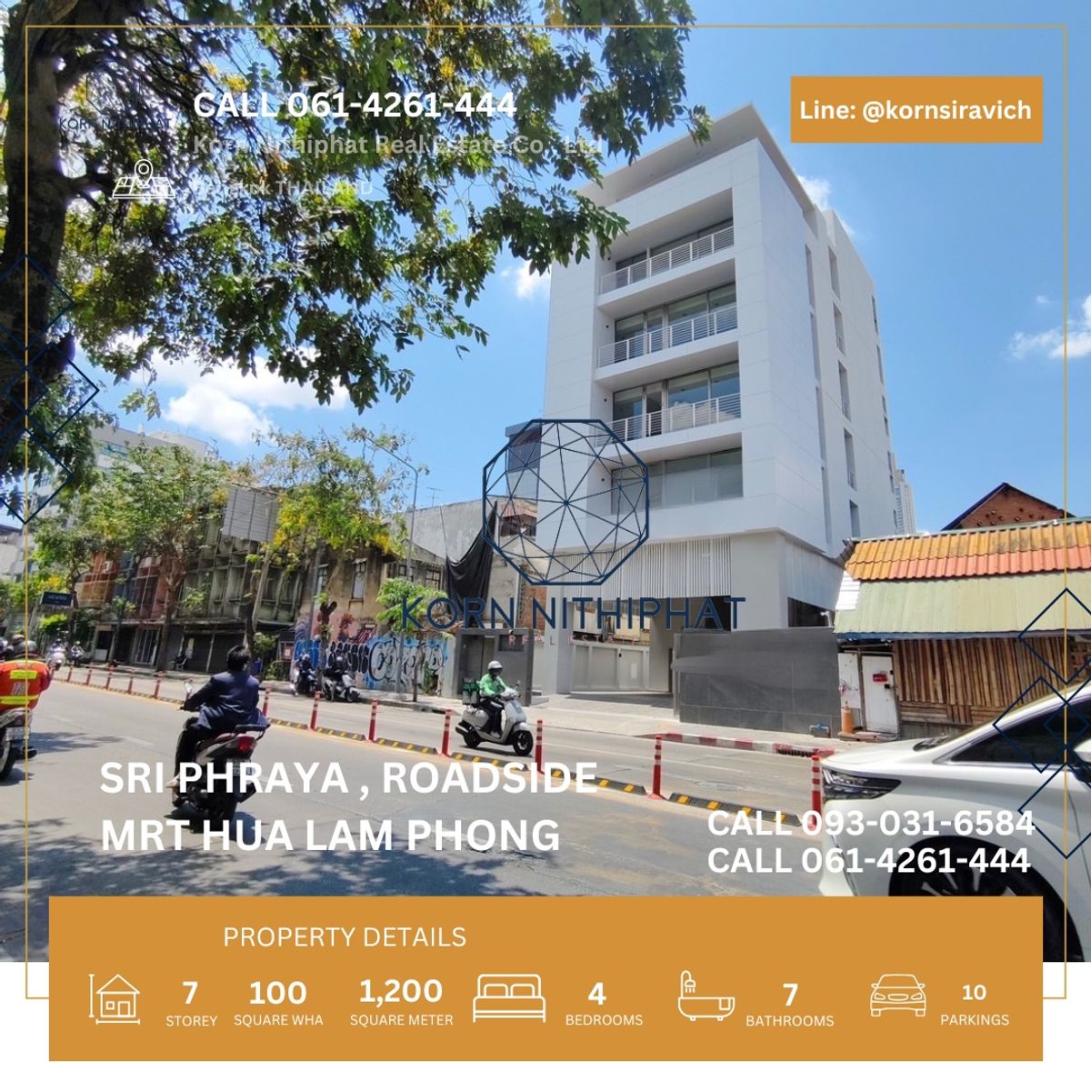 For RentShop HouseSilom, Saladaeng, Bangrak : Rent a single building, Stand Alone, commercial, with 10 lifts on the main road near MRT Hua Lamphong 1 kilometer