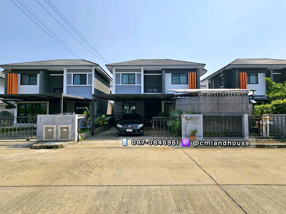 For SaleHouseChiang Mai : Single house near Central Festival 6 km, near Sanameng Municipality, San Sai District, Palm Garden 6, with security guard. There is a swimming pool.
