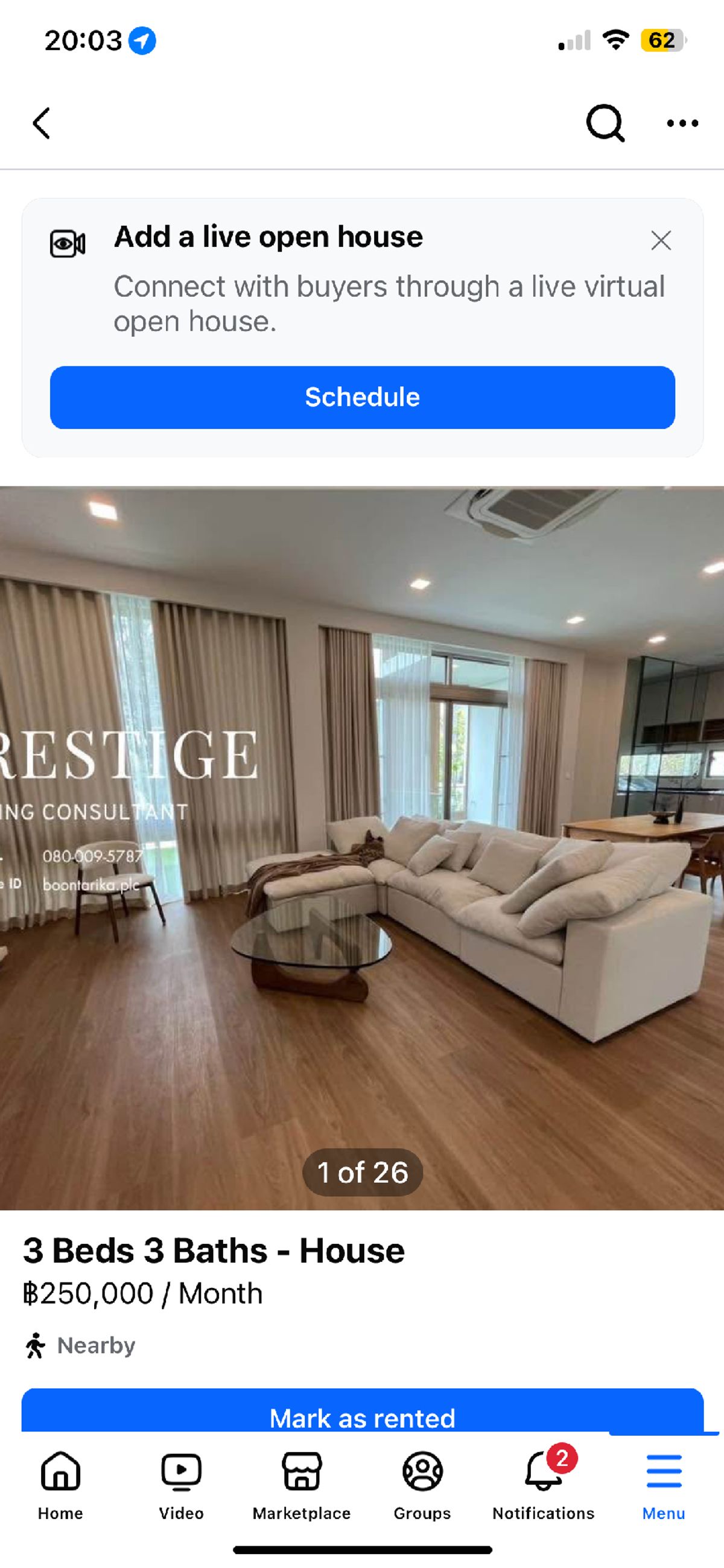 ให้เช่าบ้านพัฒนาการ ศรีนครินทร์ : 📌For RENT เช่า VIVE Rama 9Bedroom : 2 Bedrooms 2 BathroomSize : 325 sqm 86 sawPrice : 250,000 THB/monthCode : L736