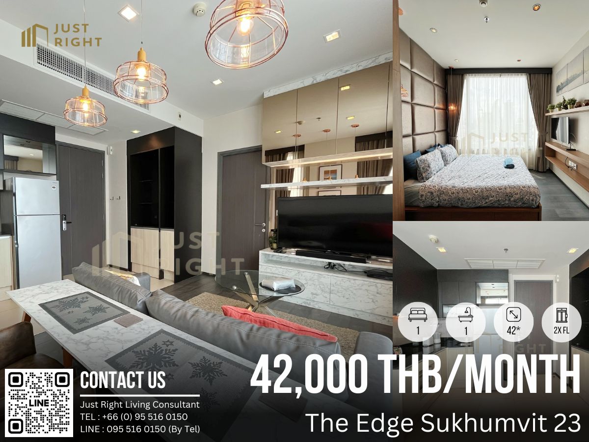 ให้เช่าคอนโดสุขุมวิท อโศก ทองหล่อ : ให้เช่า The Edge Sukhumvit 23, 1 ห้องนอน 1 ห้องน้ำ ขนาด 42* ตร.ม. ชั้น 2x ตกแต่งสวยงาม พร้อมเข้าอยู่ เพียง 42,000/ด. สัญญา 1 ปีเท่านั้น