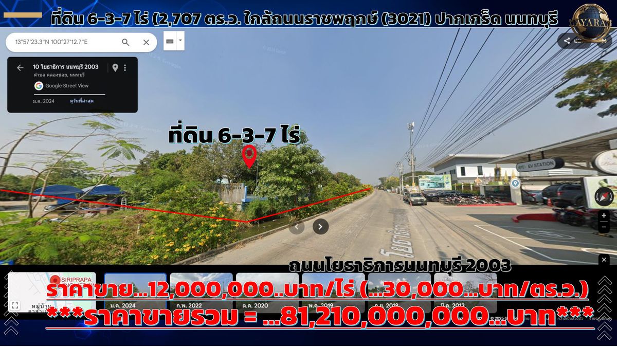 For SaleLandChaengwatana, Muangthong : Urgent sale of land in Pak Kret area Near Ratchapruek Road (Highway 3201)