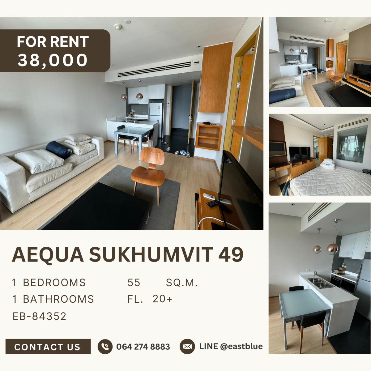For RentCondoSukhumvit, Asoke, Thonglor : Aequa Sukhumvit 49, 1 bed, 38000 per month