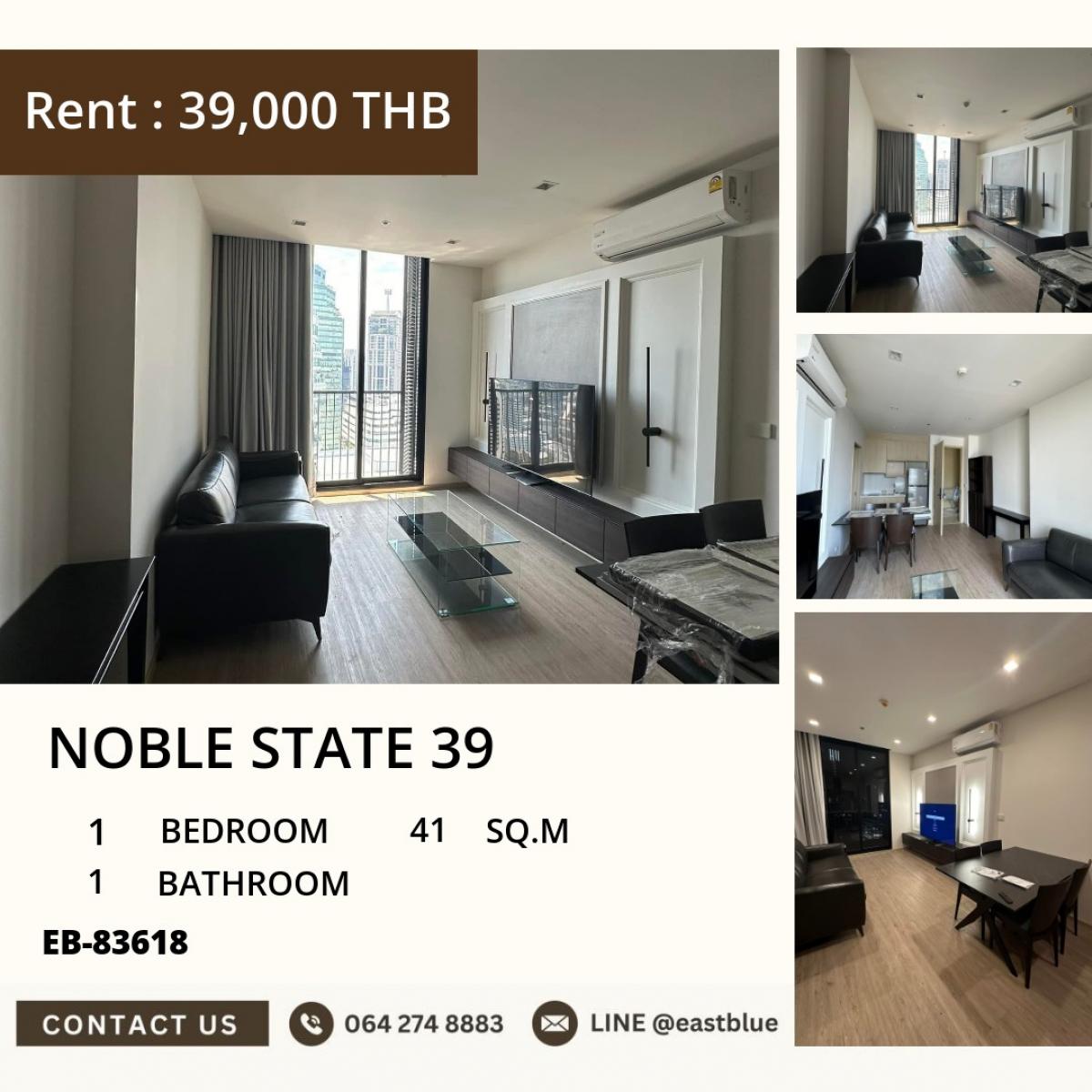 ให้เช่าคอนโดสุขุมวิท อโศก ทองหล่อ : 22/03/2026, คอนโดใจกลางพร้อมพงษ์ 1 ห้องนอน ครบเครื่อง ติด BTS เพียง 39,000 บาท/เดือน NOBLE STATE 39 ใกล้ Emporium, Emquartier, Skylight Pool & Gym สุดคุ้ม! 0642748883
