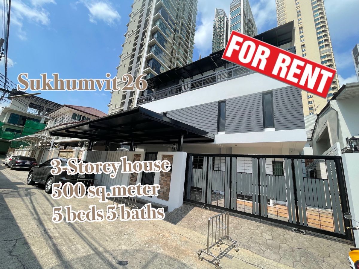For RentHouseSukhumvit, Asoke, Thonglor : 3-Storey House for Rent Sukhumvit 26 5BEDS 5 Baths Fully Furnished