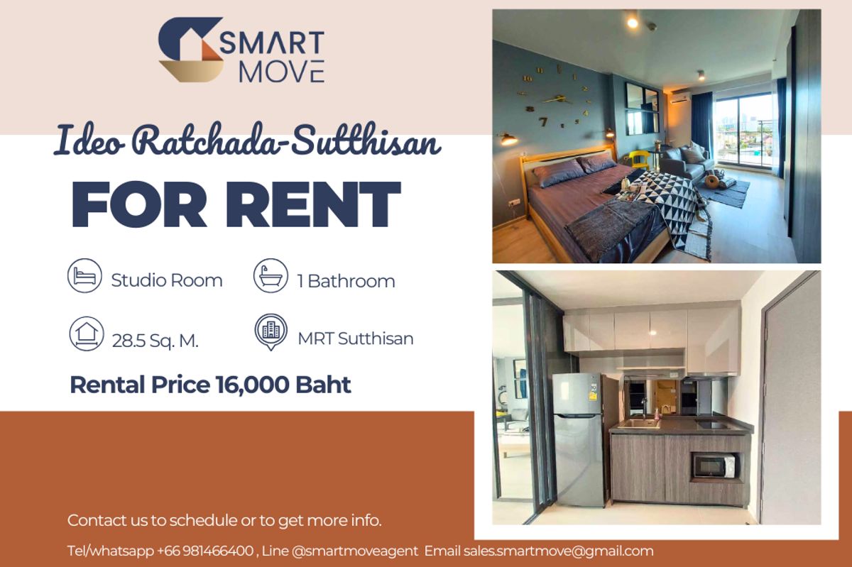 For RentCondoRatchadapisek, Huaikwang, Suttisan : 🔥 For rent !! 🔥 Code C20250300035 .......... Ideo Ratchada-Suttthisan, Studio room, 1 bathroom, high floor 26 ++, south, complete, ready to approach 📣📣