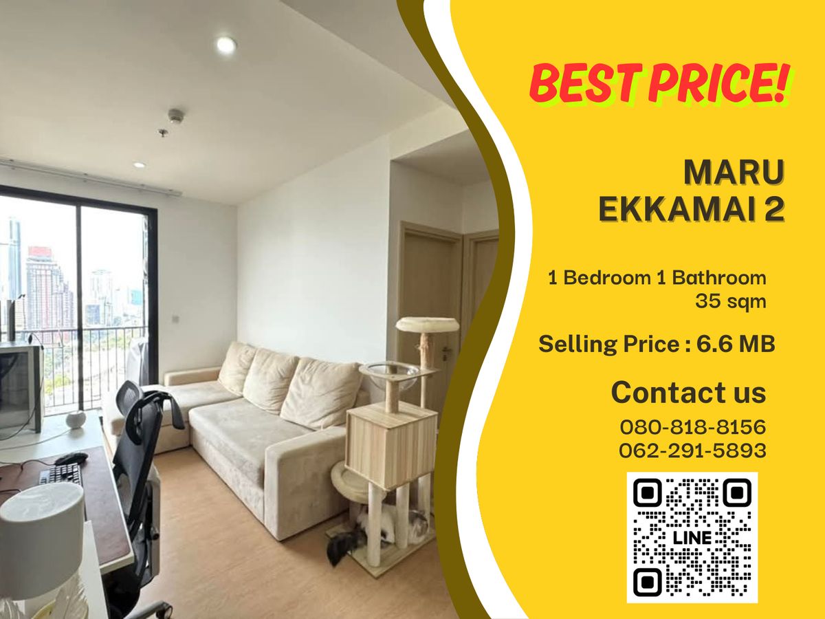 ขายคอนโดสุขุมวิท อโศก ทองหล่อ : Maru Ekamai 2 ชั้นสูง วิวสวย 180° Pet Friendly | ห้องไม่เคยปล่อยเช่า เจ้าของอยู่เอง ราคาดีสุดในโครงการ! 