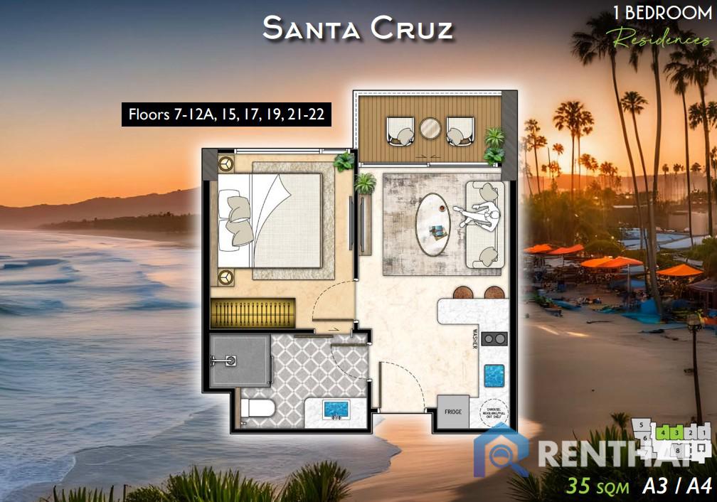 ขายคอนโดพัทยา บางแสน ชลบุรี สัตหีบ : ราคาพรีเซลล์ ราคาแรก The Riviera California  1 ห้องนอน 35 ตร.ม. วิวทะเลสวยๆ