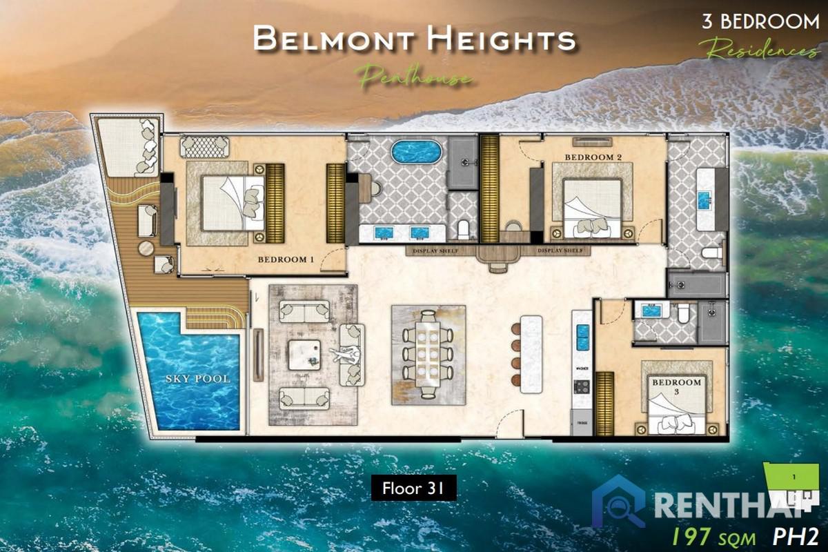 For SaleCondoPattaya, Bangsaen, Chonburi : Pre sale Penthouse luxury 3 bedroom 3 bathroom 197 sqm