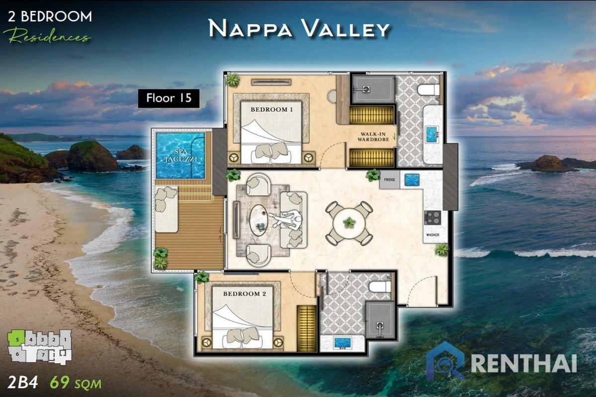 For SaleCondoPattaya, Bangsaen, Chonburi : For sale  The Riviera California 2 bedroom 2bathroom 69 sqm with Jacuzzi Sea view