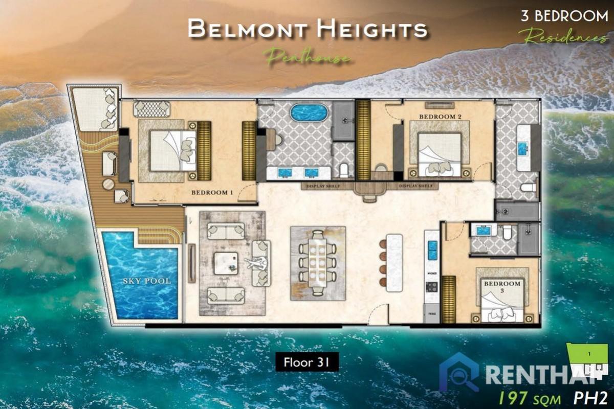 ขายคอนโดพัทยา บางแสน ชลบุรี สัตหีบ : Penthouse luxury The Riviera California 3 ห้องนอน 197 ตร.ม วิวทะเลชั้นสูงสวยๆ