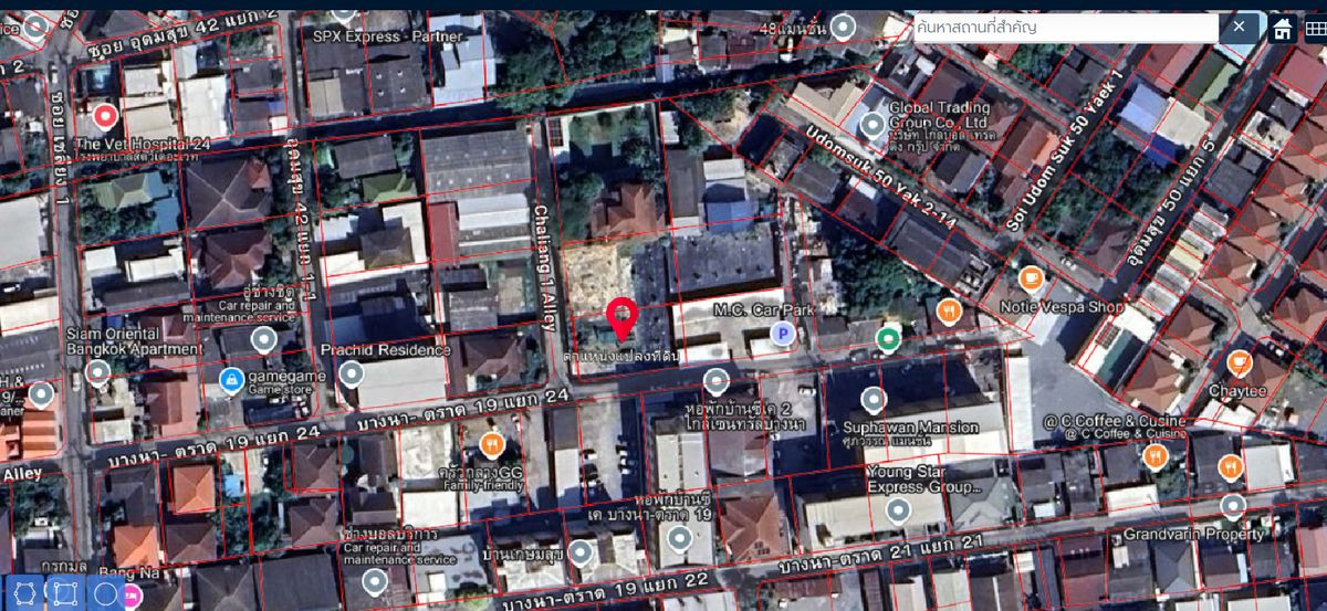 For SaleLandBangna, Bearing, Lasalle : Sell ​​empty land 260 sq. Wah. Beautiful plot, good location, Soi Chaliang 1, Bang Na-Trat 19 intersection 24
