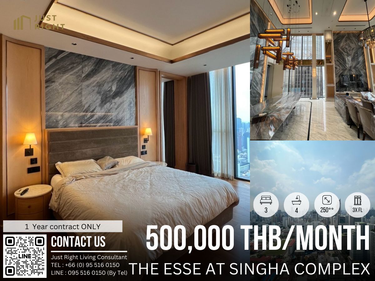 For RentCondoRama9, Petchburi, RCA : Rent Penthouse the Esse at Singha Complex, 3 bedrooms, 4 bathrooms, 250 ** sq.m. (approximate size), 3X floor, beautiful decoration, only 500,000/month, 1 year contract only
