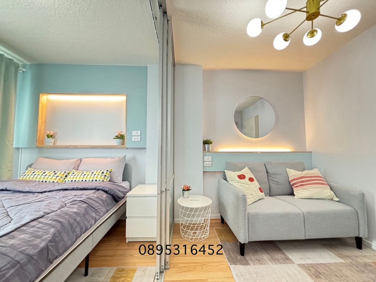 For RentCondoLadkrabang, Suwannaphum Airport : Condo for rent, Lumpini Ville Onnut-Lat Krabang Complete furniture with washing machines, good buildings, sixth floor