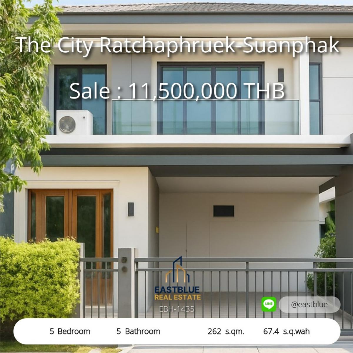 ขายบ้านปิ่นเกล้า จรัญสนิทวงศ์ : 28/02/2026, บ้านหรู 5 ห้องนอน 5 ห้องน้ำ ใหญ่ 262 ตรม บนที่ดิน 67.4 ตร.วา 
เช่า 58,000 บาท/เดือน ขาย 11.5 ล้าน โครงการ The City Ratchaphruek-Suanphak