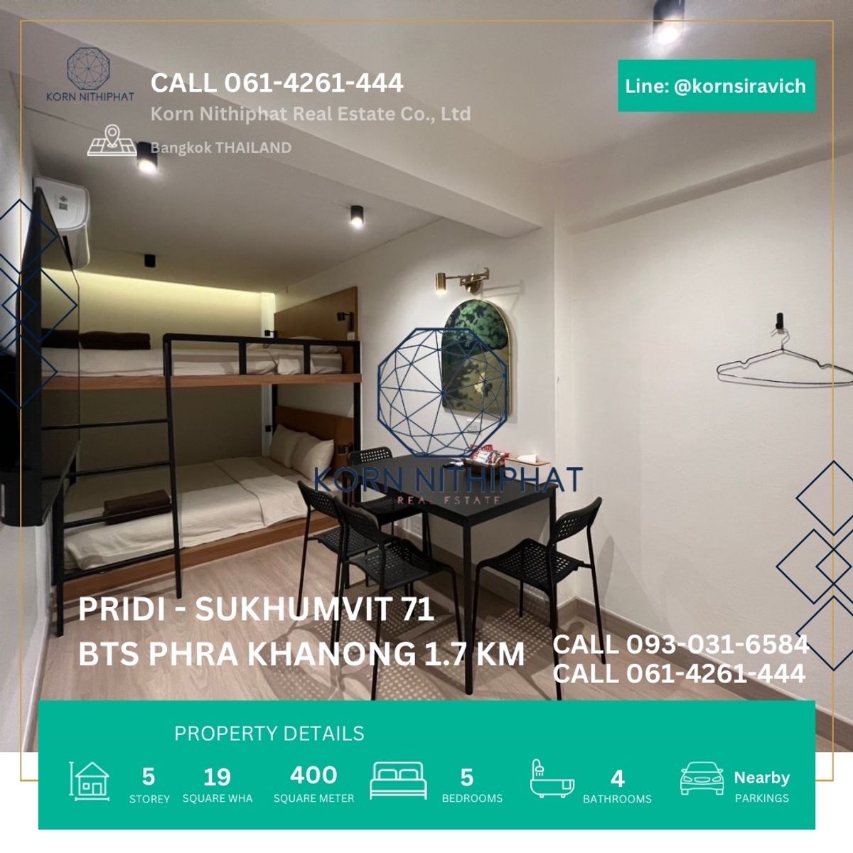 For RentShop HouseOnnut, Udomsuk : Renting a hostel style building, Soi Sukhumvit 71, Phra Khanong at the entrance of Soi Pridi Phanomyong (Twin Number), BTS 1.7 kilometers, location next 7-11, morning -evening markets and public vehicles.