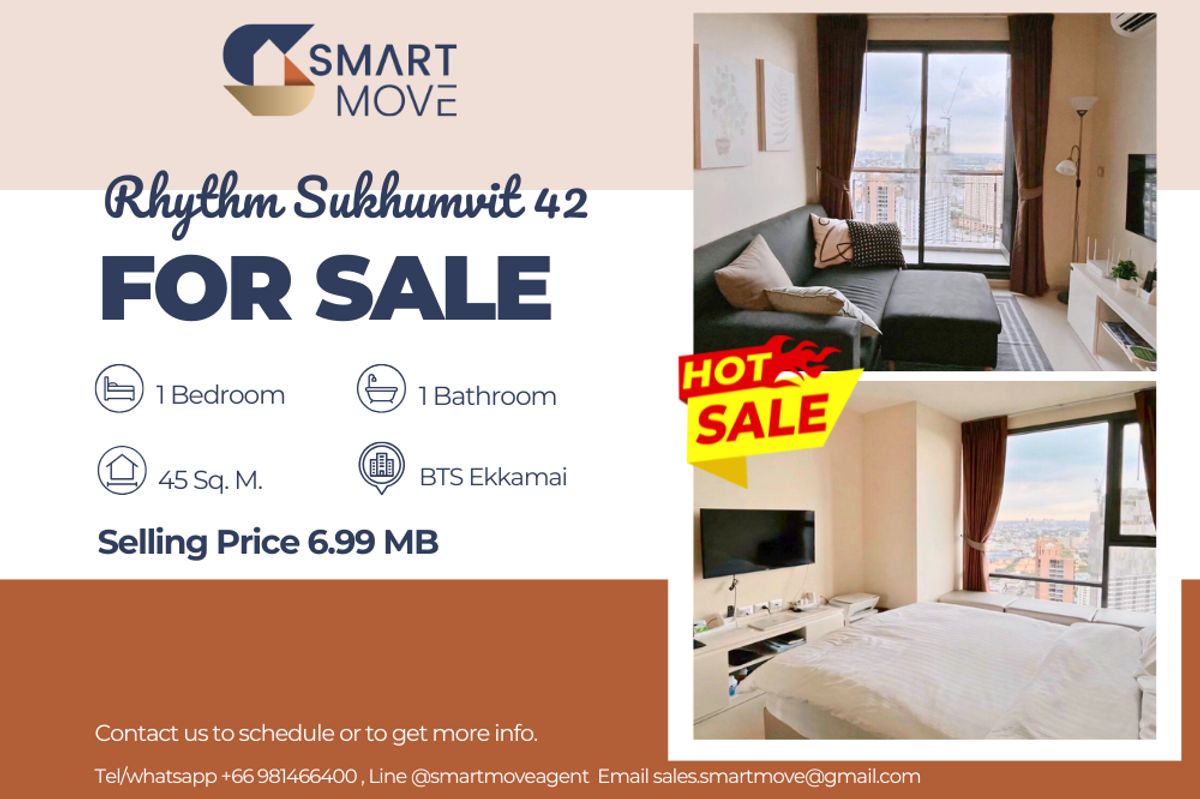 ขายคอนโดสุขุมวิท อโศก ทองหล่อ : 🔥 ขายพร้อมผู้เช่า !!🔥 Code C20250300022..........Rhythm Sukhumvit 42, 1 ห้องนอน, 1 ห้องน้ำ, ทิศตะวันออก, ชั้นสูง 32++, แต่งครบ, ราคาพิเศษ !! 📣📣