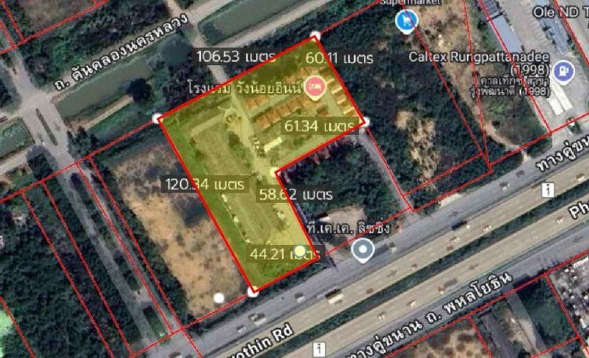 ขายที่ดินอยุธยา : ที่ดิน 5-2-27 ไร่ วังน้อย ถ.พหลโยธิน ขาออก ตำบลลำไทร อำเภอวังน้อย จังหวัดพระนครศรีอยุธยา