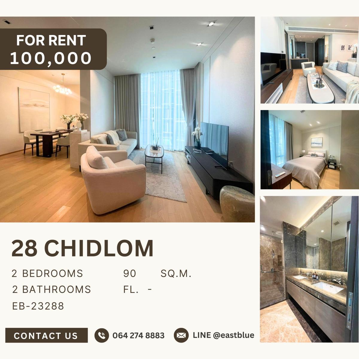 ให้เช่าคอนโดวิทยุ ชิดลม หลังสวน : 28 Chidlom, 2 bed, 100000 per month
