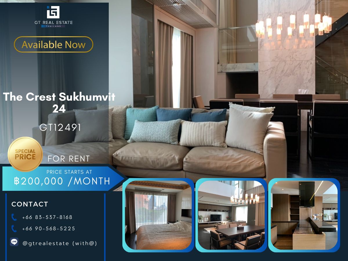 For RentCondoSukhumvit, Asoke, Thonglor : The Crest Sukhumvit 24, beautiful room, full furniture Ready to rent