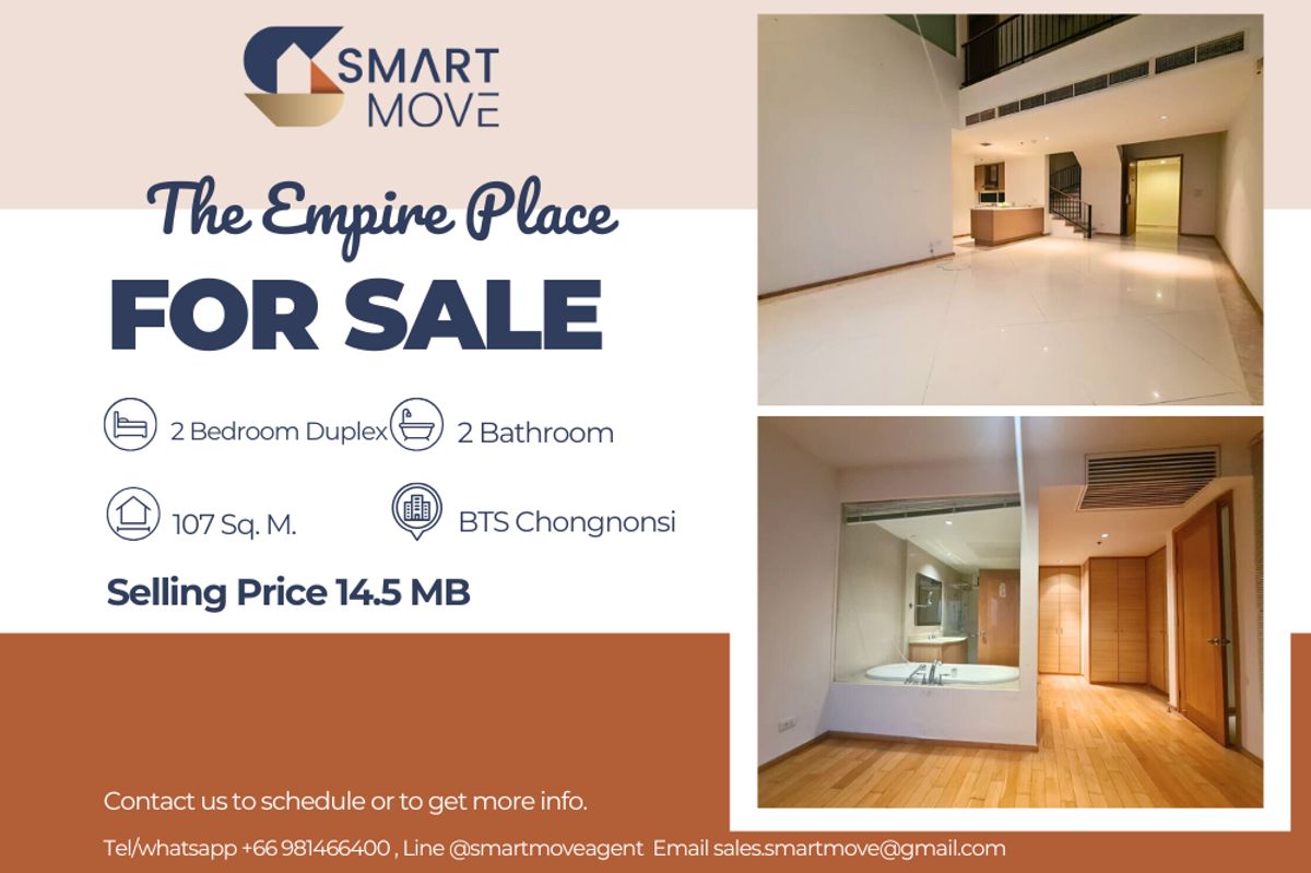 ขายคอนโดสาทร นราธิวาส : 🔥Code C20221201708.......The Empire Place สำหรับขาย, 2 ห้องนอน, 2 ห้องน้ำ Duplex, ชั้นสูง, ตกแต่งบางส่วน, ราคาพิเศษ!!🔥