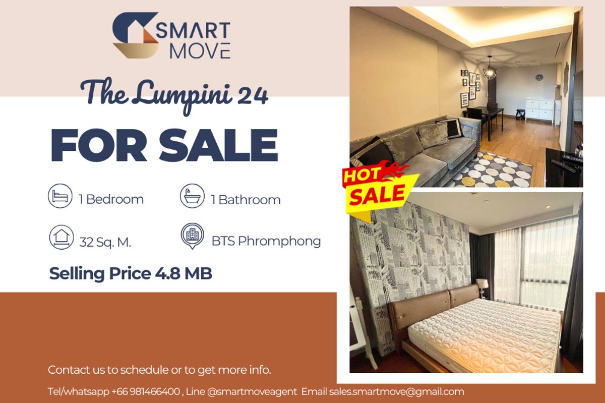For SaleCondoSukhumvit, Asoke, Thonglor : 🔥Code C20240301736.......The Lumpini 24 for sale, 1 bedroom, 1 bathroom, furnished, Special Deal!!🔥
