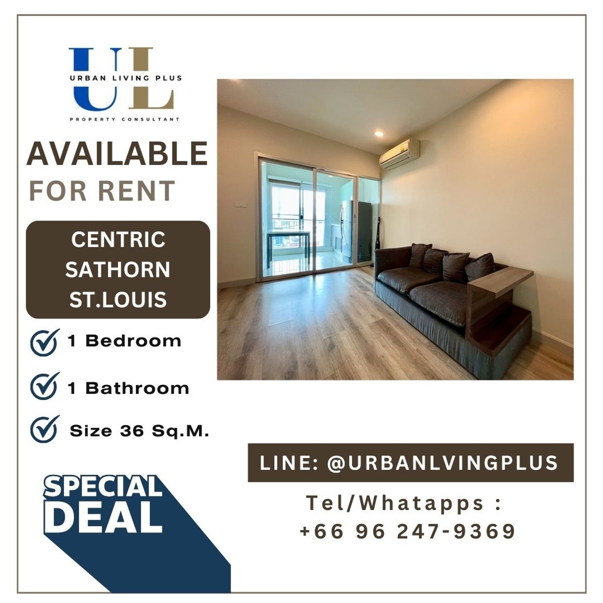 For RentCondoSathorn, Narathiwat : ( UL2503113 ) Tel/Line 096-2479369 FOR RENT !!!  Centric Sathorn St.louis, 1 BEDROOM 1 BATHROOM 36 SQ.M. RARE ITEM✨✨