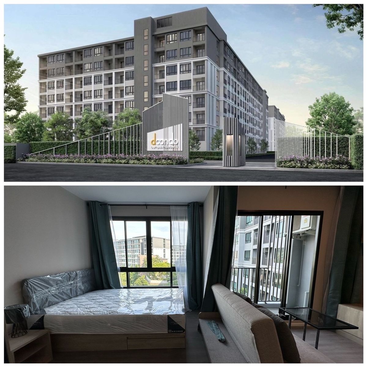 ให้เช่าคอนโดปทุมธานี รังสิต ธรรมศาสตร์ : คอนโดพร้อมเช่าอยู่D Condo Hideaway by Sansiriขนาด 27.36 ตร.ม. ห้องกว้างสบาย ตึก A ชั้น 5 (วิวสวน) ไม่ชนตึก / เฟอร์ครบ 
