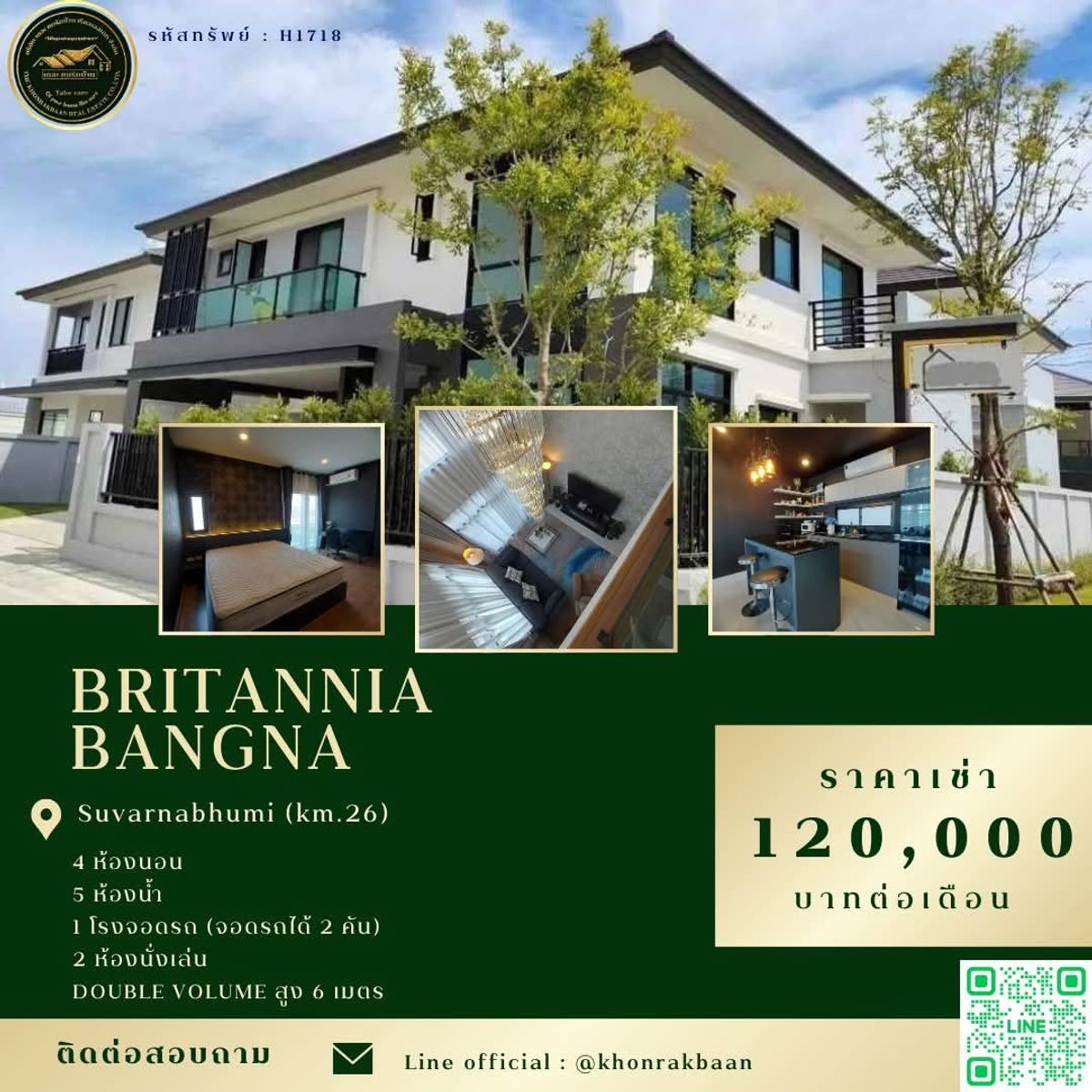 ให้เช่าบ้านสมุทรปราการ สำโรง : RENT รหัสทรัพย์ : H1718 🏡 โครงการ Britannia Bangna Suvarnabhumi (km.26) 🏡