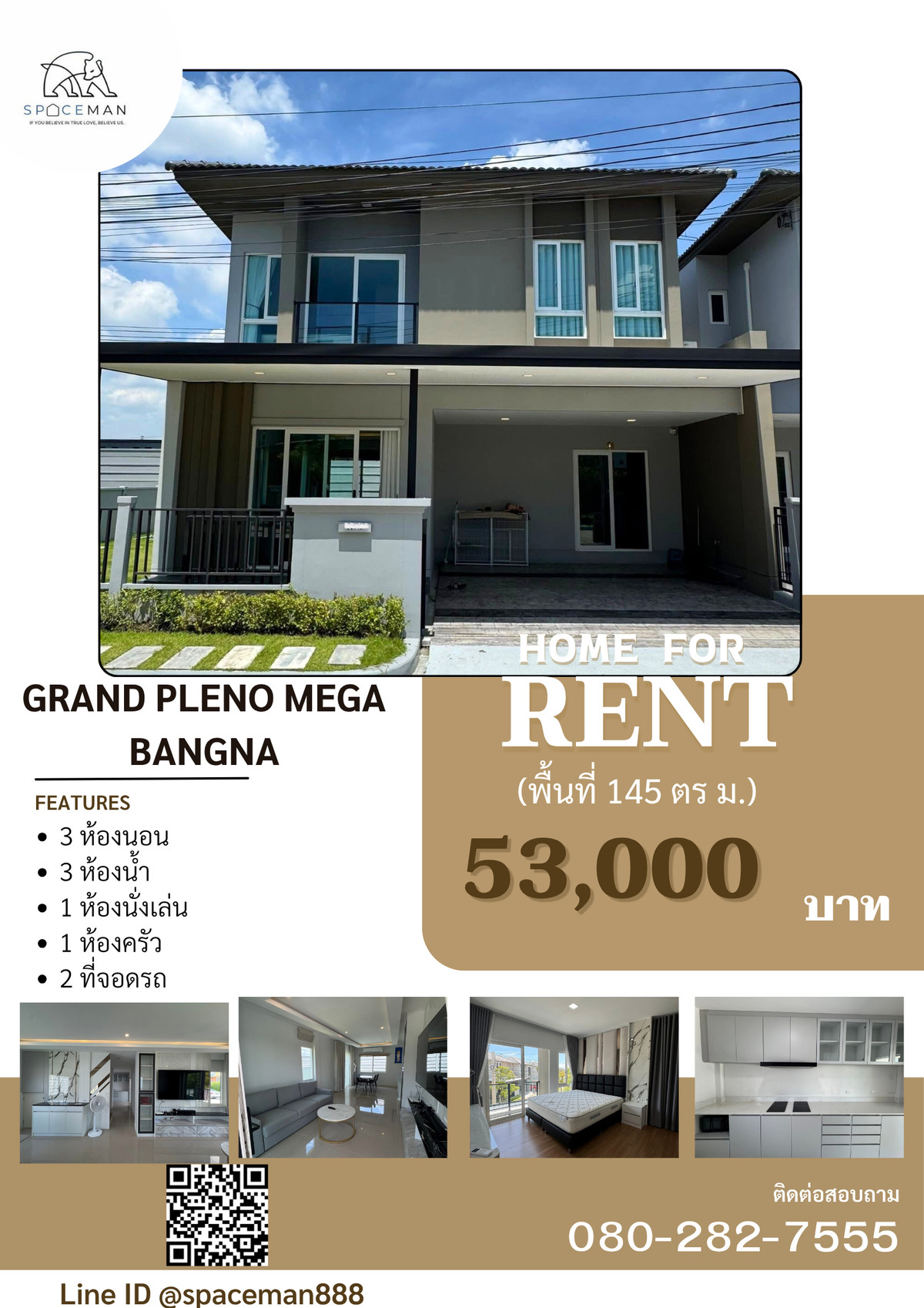 For RentSamut Prakan,Samrong : 🏡❤️⭐️ Rent a house, Grand Plengeno Mega Bangna project, beautifully decorated, ready to move in Extensive living space Good location near Mega Bangna and Central Bangna