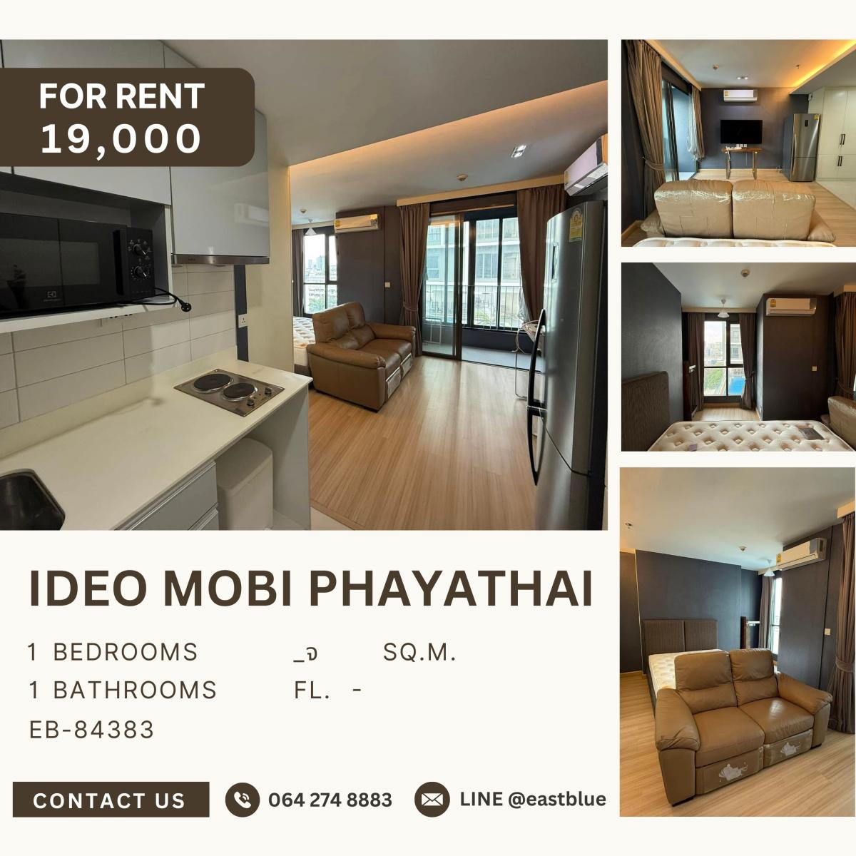 For RentCondoRatchathewi,Phayathai : Ideo Mobi Phayathai, 1 bed, 19000 per month