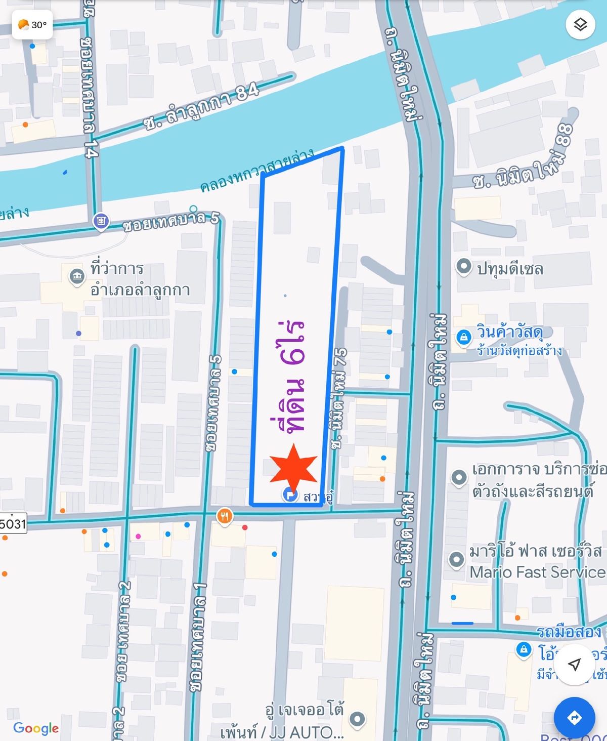 For RentLandPathum Thani,Rangsit, Thammasat : Land for rent on 6 rai road, near Nimit Mai Road, Lam Luk Ka Khlong 7, Pathum Thani.