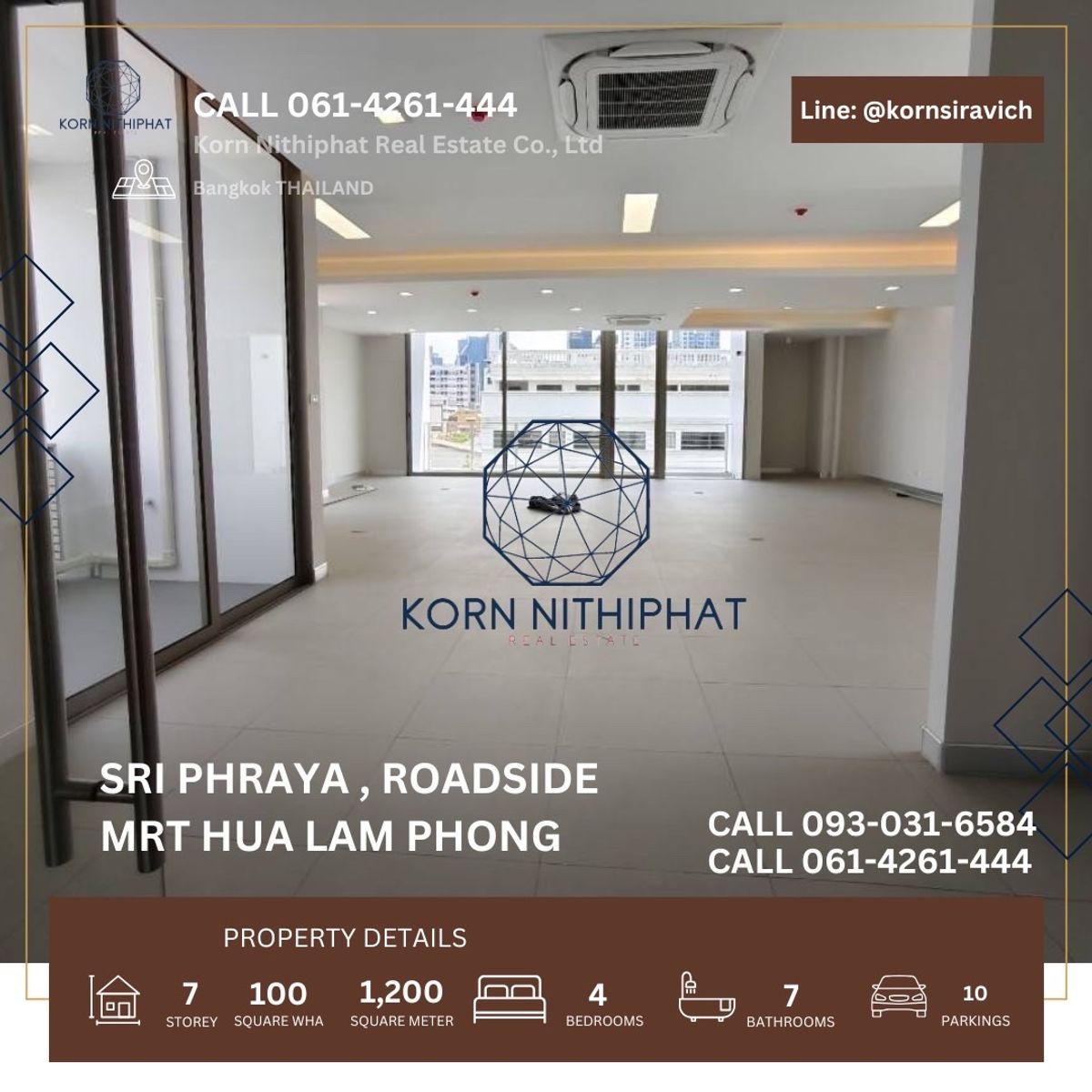 ให้เช่าร้านค้า/ตลาดนัดสีลม ศาลาแดง บางรัก : ปล่อยเช่า อาคาร 7 ชั้น มีลิฟต์ สำหรับ ทำธุรกิจ ติดถนนสี่พระยา ทำเลดี ที่จอดรถ 10 ใกล้ รถไฟฟ้า MRT หัวลำโพง เหมาะ โรงพยาบาลศัลยกรรมขนาดเล็ก ศัลยกรรมความงาม ศัลยกรรมตกแต่ง