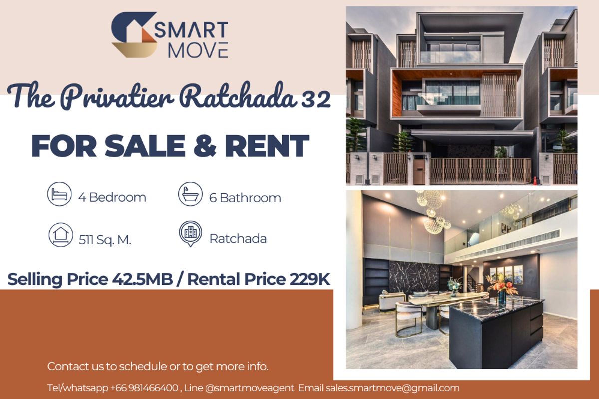 HouseRatchadapisek, Huaikwang, Suttisan : 🔥For Sale - Rent 🔥Single house !! Code C20240201408.......The Privatier Ratchada 32, 4 bedroom, 6 bathroom, 3 floors, furnished, Luxury, ready to move in, Special Deal!!📣📣