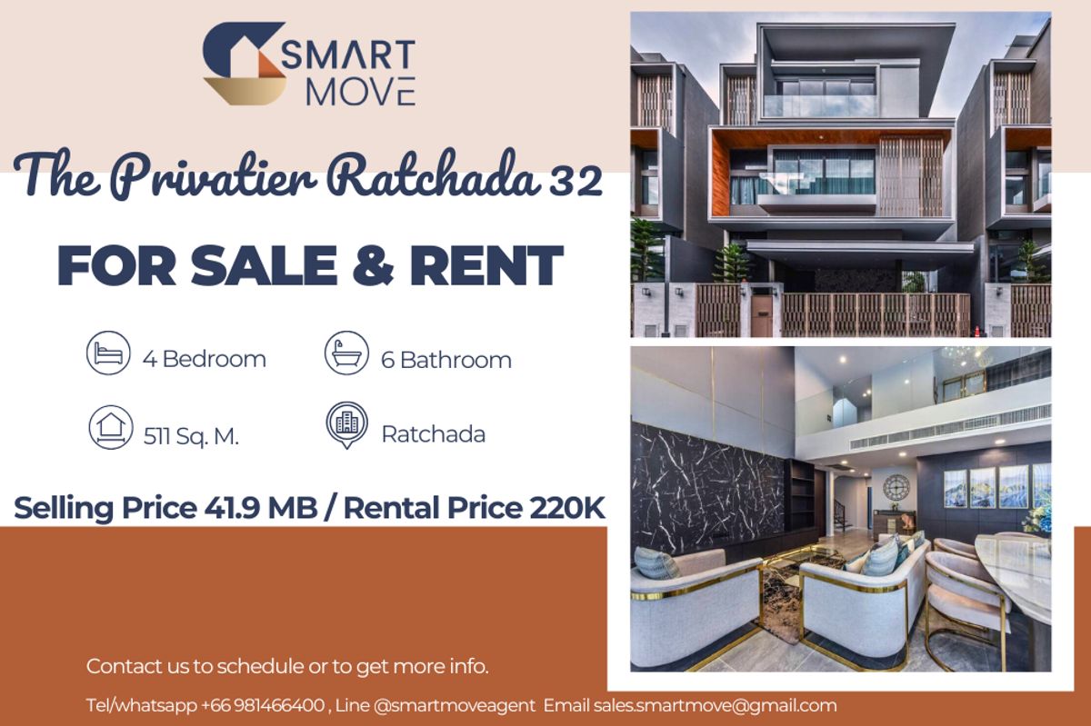 บ้านรัชดา ห้วยขวาง : 🔥สำหรับขาย - เช่า🔥 บ้านเดี่ยว !! Code C20240201408.......The Privatier Ratchada 32, 4 ห้องนอน, 6 ห้องน้ำ, 3 ชั้น, แต่งครบ, หรูหรา, พร้อมเข้าอยู่, ราคาพิเศษ!!📣📣