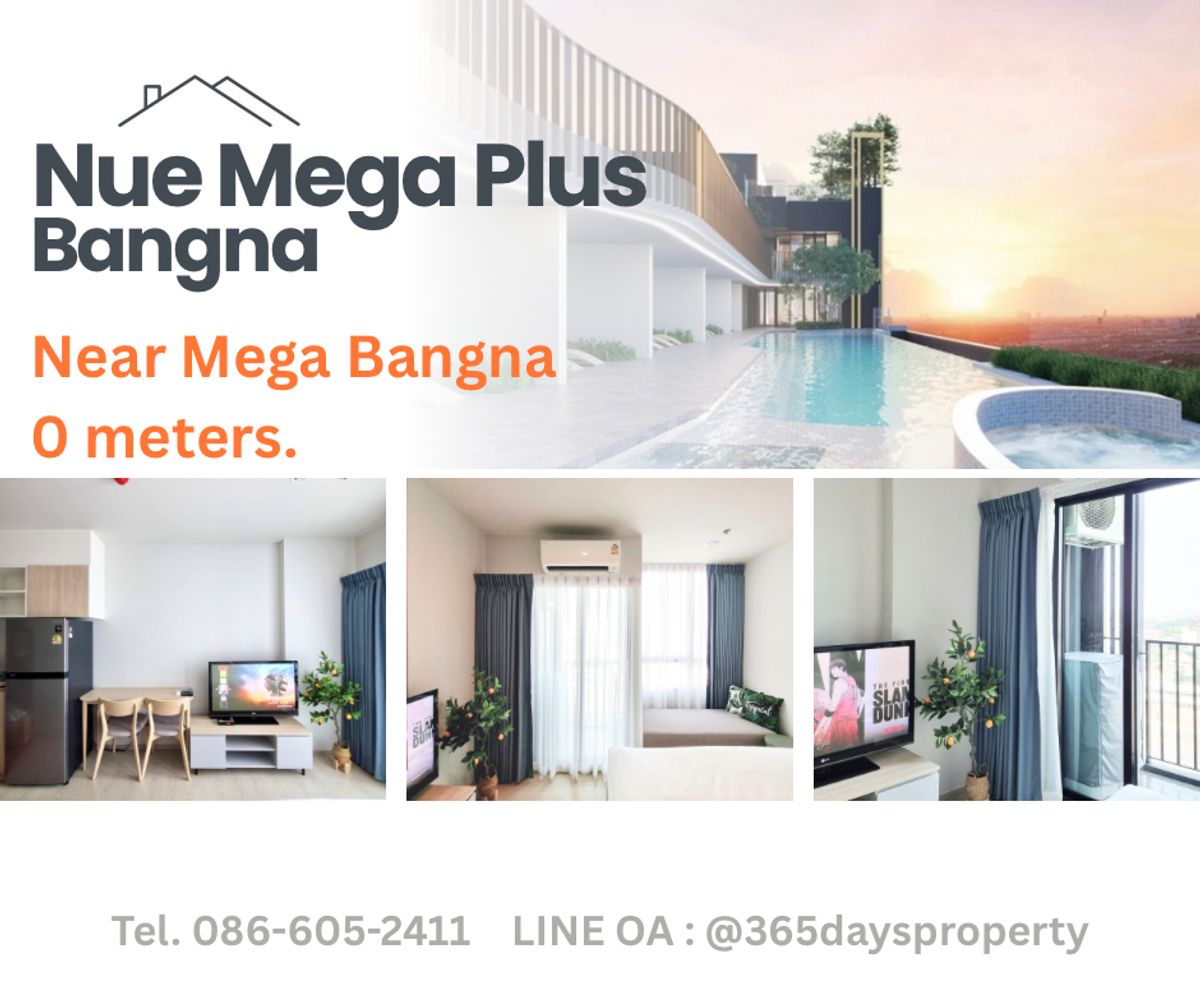 For RentCondoBangna, Bearing, Lasalle : 💥Forrent💥Condo 'nue mega plus bangna’🏡 near mega bangna 0 m.‼ ️ Ready to Move in‼ ️ Fully Furnished ✨