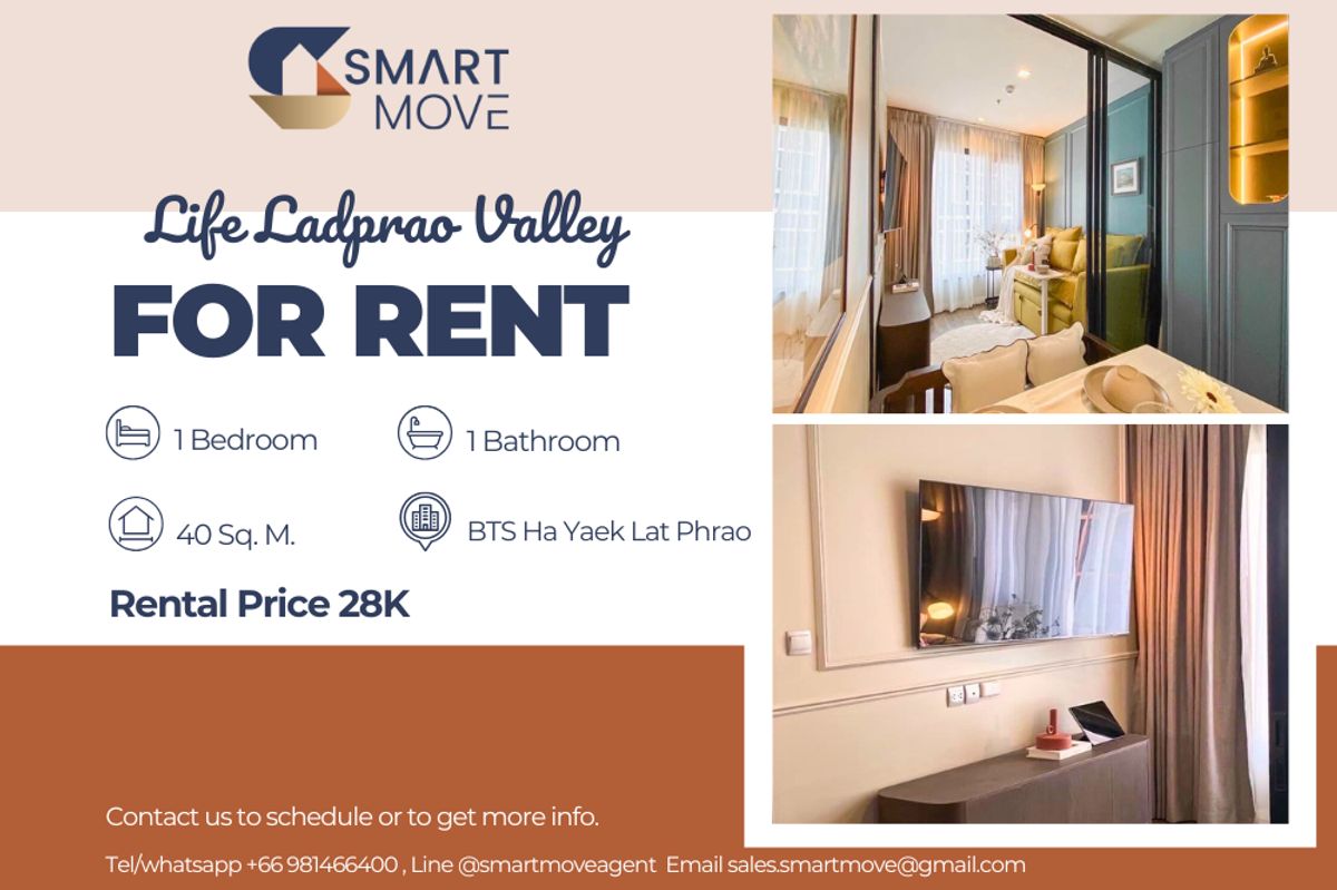 For RentCondoLadprao, Central Ladprao : 🔥For Rent !!🔥Code C20250300055......Life Ladprao Valley, 1 bedroom, 1 bathroom, high floor 34++, furnished, ready to move in 📣📣