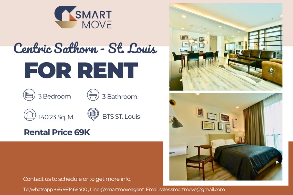 For RentCondoSathorn, Narathiwat : 🔥For Rent !! Rare Item!!!! 🔥Code C20221200266......Centric Sathorn - St.Louis, 3 bedroom, 3 bathroom, high floor 23++, furnished, ready to move in 📣📣