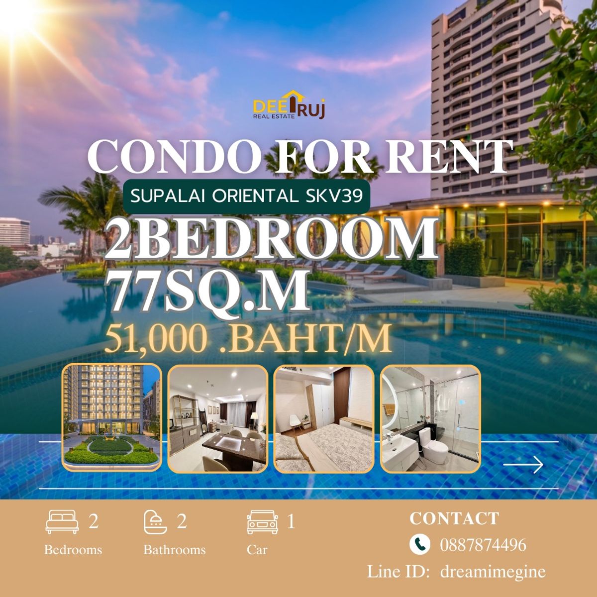 ให้เช่าคอนโดสุขุมวิท อโศก ทองหล่อ : 2ห้องนอน สุขุมวิท  supalai oriental skv39