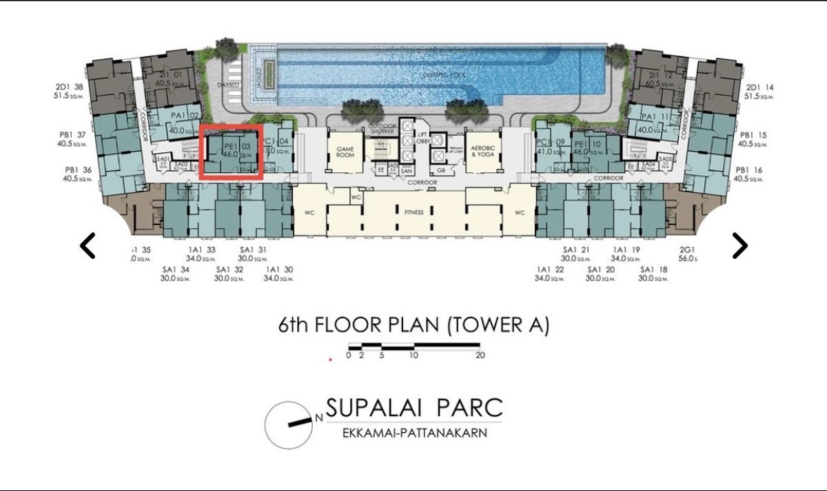 ขายดาวน์คอนโดพัฒนาการ ศรีนครินทร์ : ขายดาวน์ ห้อง 1 Bed Plus ตึก A ชั้นส่วนกลาง วิวสระน้ำ