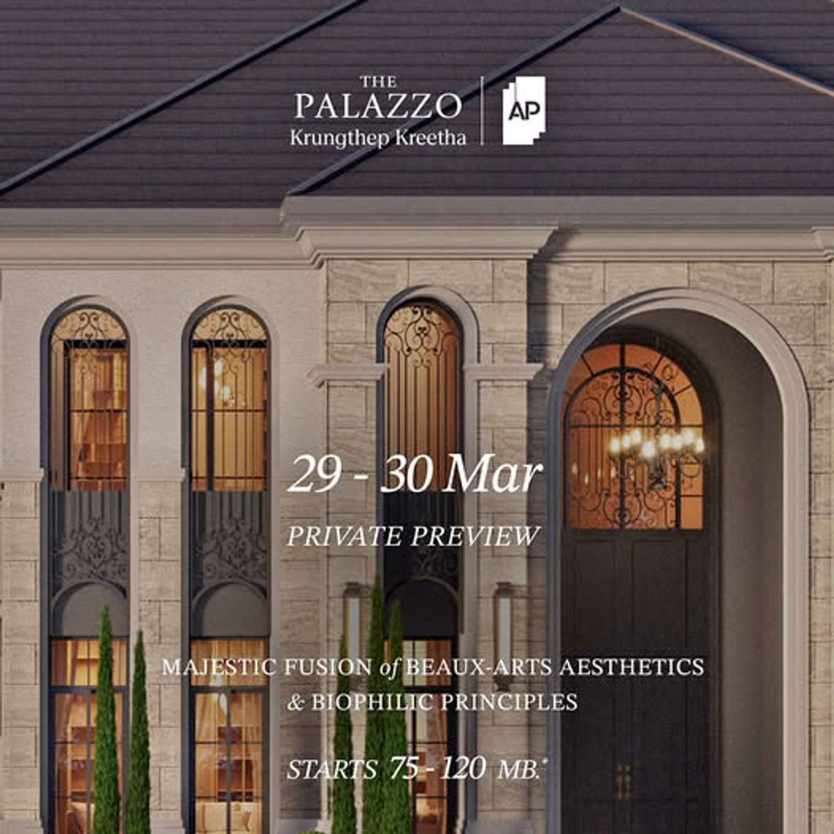 ขายบ้านพัฒนาการ ศรีนครินทร์ : ขาย ! บ้านเดี่ยว เดอะ พาลาซโซ่ กรุงเทพกรีฑา The Palazzo Krungthep Kreetha  ราคาเริ่ม 75-120 ล้านบาท* ทำเลศักยภาพถนนกรุงเทพกรีฑาตัดใหม่ เชื่อมต่อ ถนนศรีนครินทร์-ร่มเกล้า, มอเตอร์เวย์ กรุงเทพฯ-ชลบุรี, รามคำแหง และพระราม 9 สอบถามเพิ่มเติม โทร. 080-426-4246 