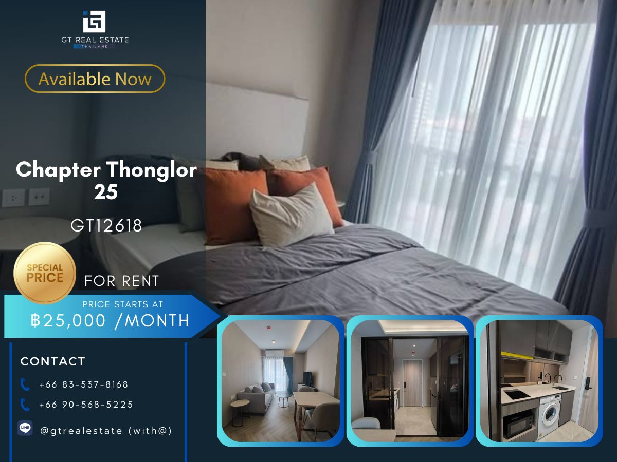 For RentCondoSukhumvit, Asoke, Thonglor : Condo Chapter Thonglor 25, beautiful room, complete furniture Ready to rent