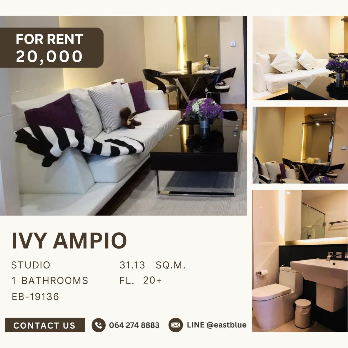 For RentCondoRatchadapisek, Huaikwang, Suttisan : Ivy Ampio, Studio bed, 20000 per month