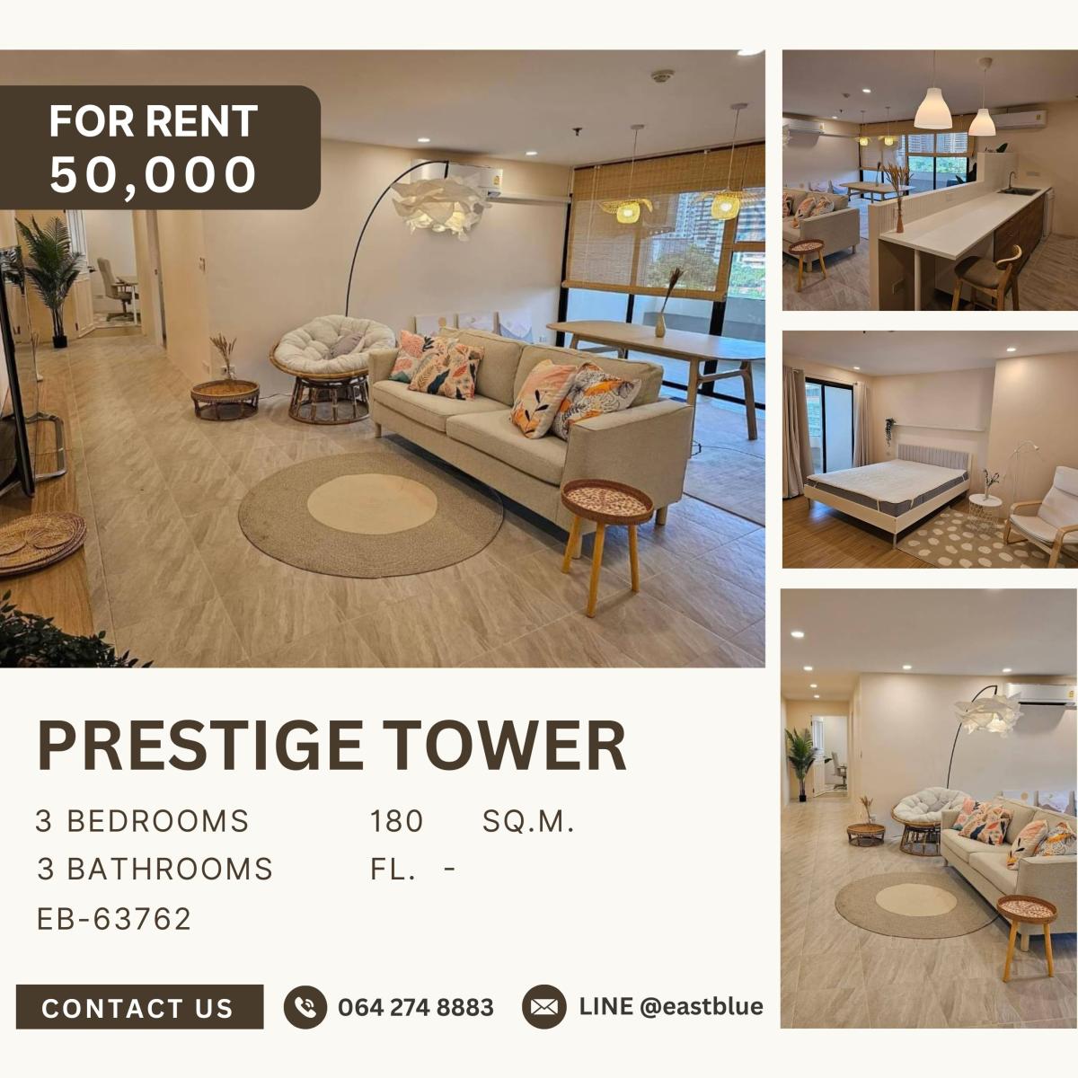 ให้เช่าคอนโดสุขุมวิท อโศก ทองหล่อ : Prestige Tower, 3 bed, 50000 per month