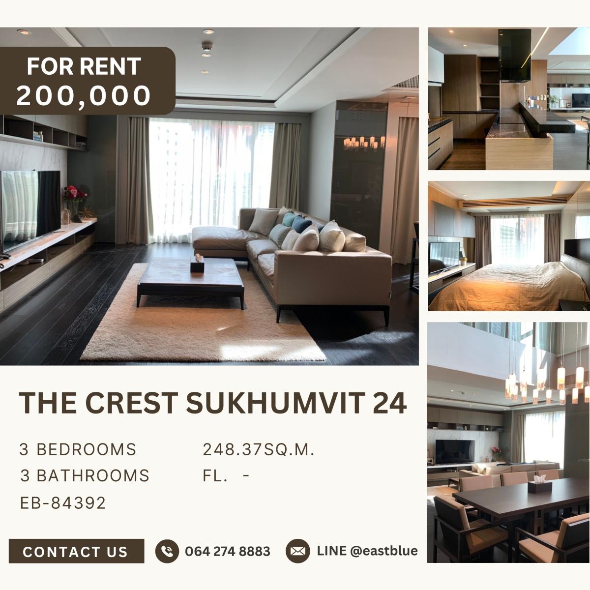 For RentCondoSukhumvit, Asoke, Thonglor : The Crest Sukhumvit 24, 3 bed, 200000 per month