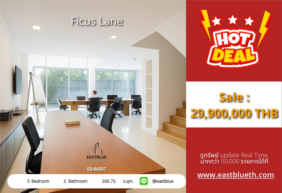 For SaleCondoOnnut, Udomsuk : The price is true. The cost and 3 bedroom condo are ready! At Ficus Lane, near BTS Phra Khanong, luxurious 266 sq.m., special price 29.9 million. Exclusive atmosphere!