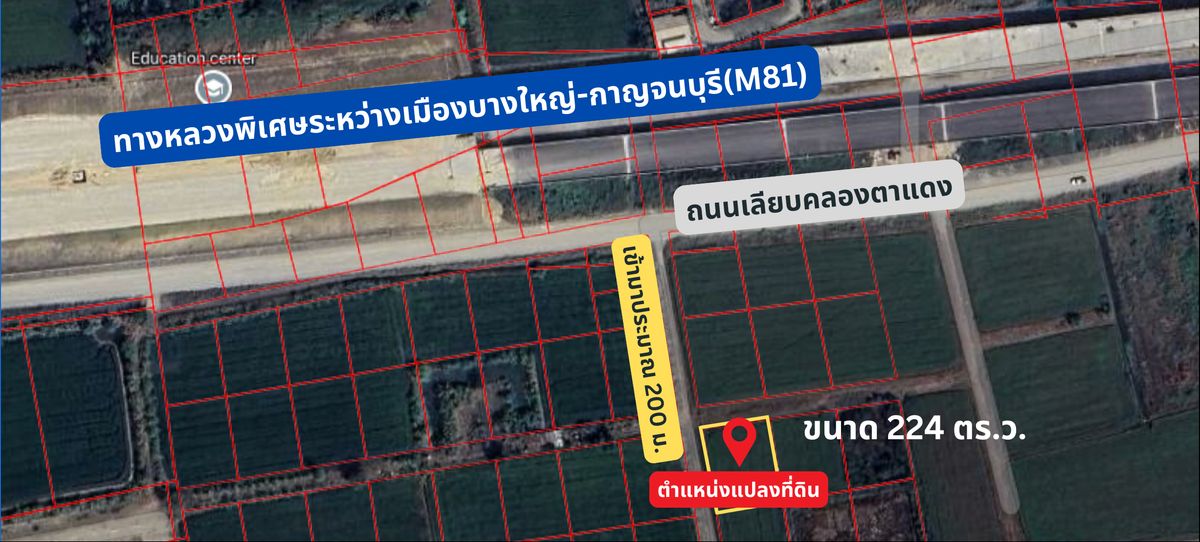 For SaleLandNonthaburi, Bang Yai, Bangbuathong : Land for sale 224 sq.m., good location, near Motorway, Bang Yai - Kanchanaburi