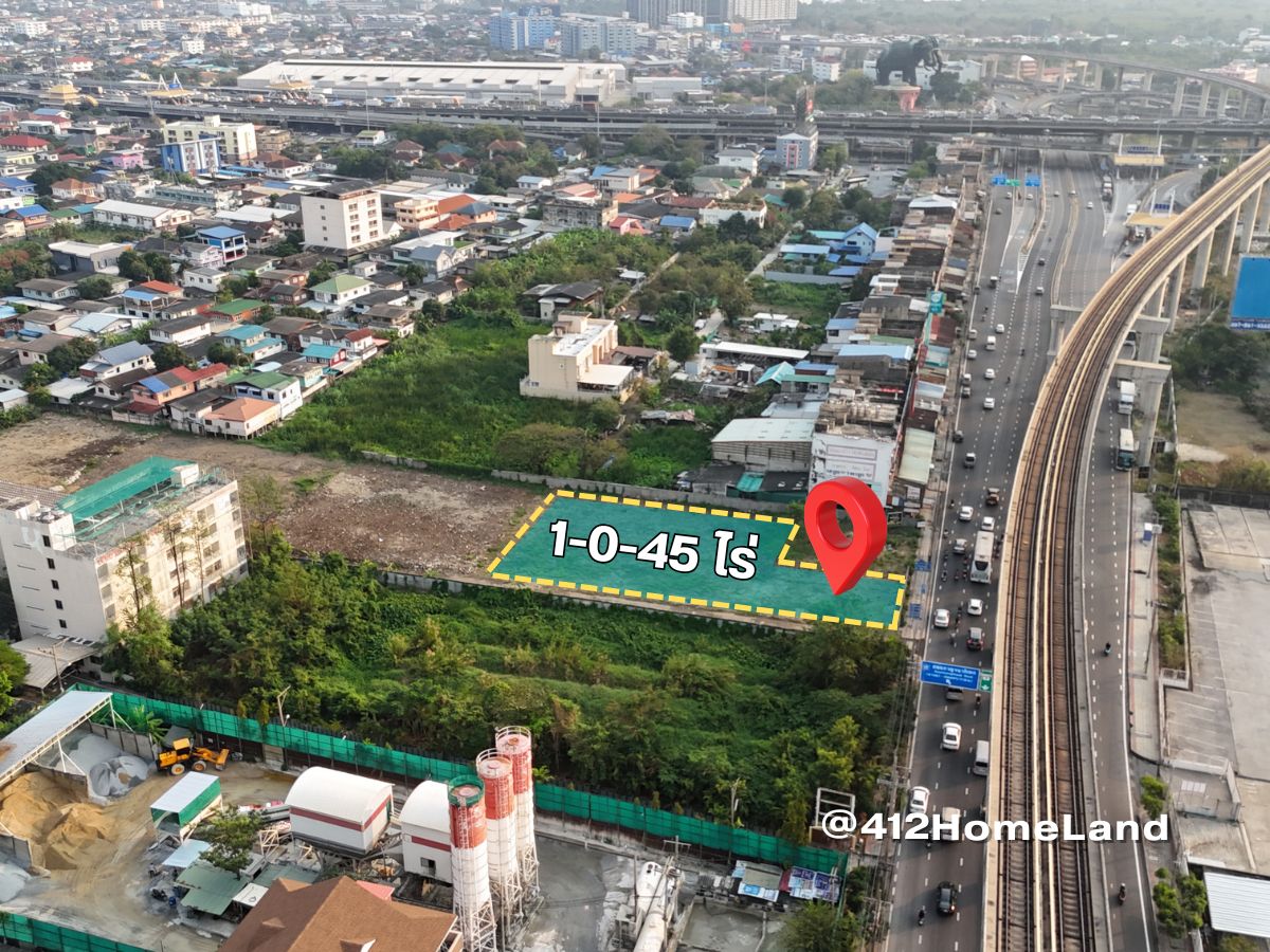 For SaleLandSamut Prakan,Samrong : Land for sale 1-0-45 Rai on Sukhumvit Road Near the three -headed Chang Museum, 18 x 60 meters wide, convenient to travel, priced at 75.xxx million baht