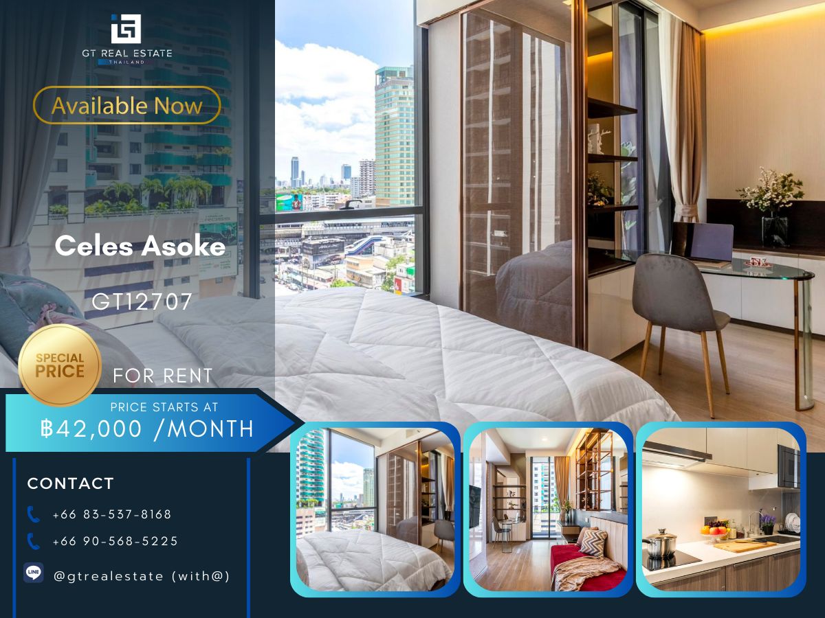 ให้เช่าคอนโดสุขุมวิท อโศก ทองหล่อ : คอนโด Celes Asoke ห้องสวย เฟอร์นิเจอร์ครบ พร้อมเช่าอยู่