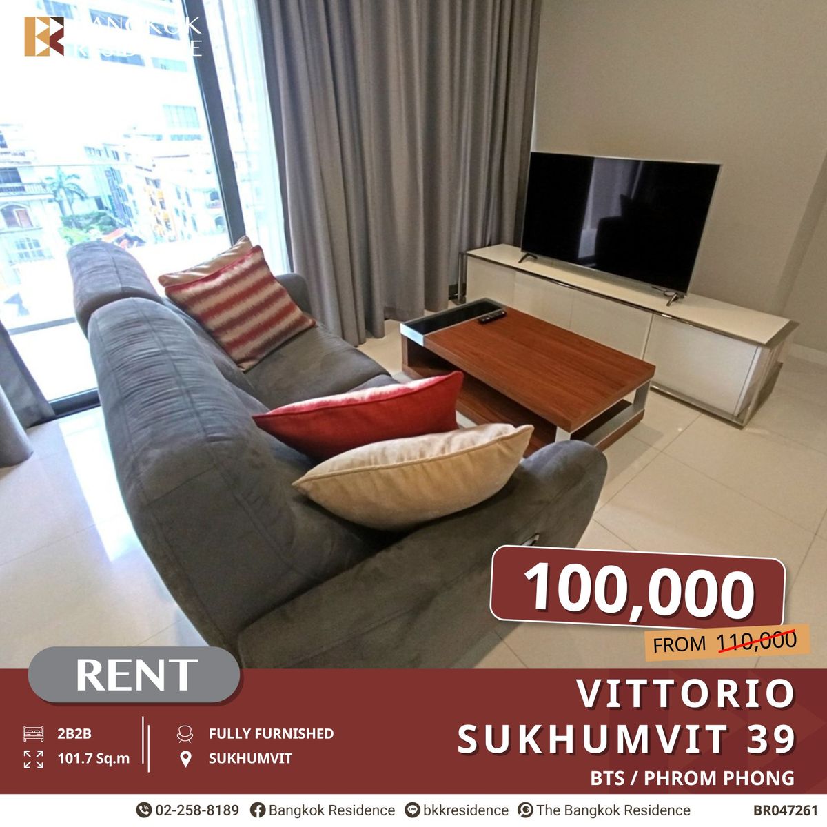 ให้เช่าคอนโดสุขุมวิท อโศก ทองหล่อ : Vittorio Sukhumvit 39 ยูนิตส่วนตัว 2 ห้องนอนให้เช่า ใกล้ BTS พร้อมพงษ์