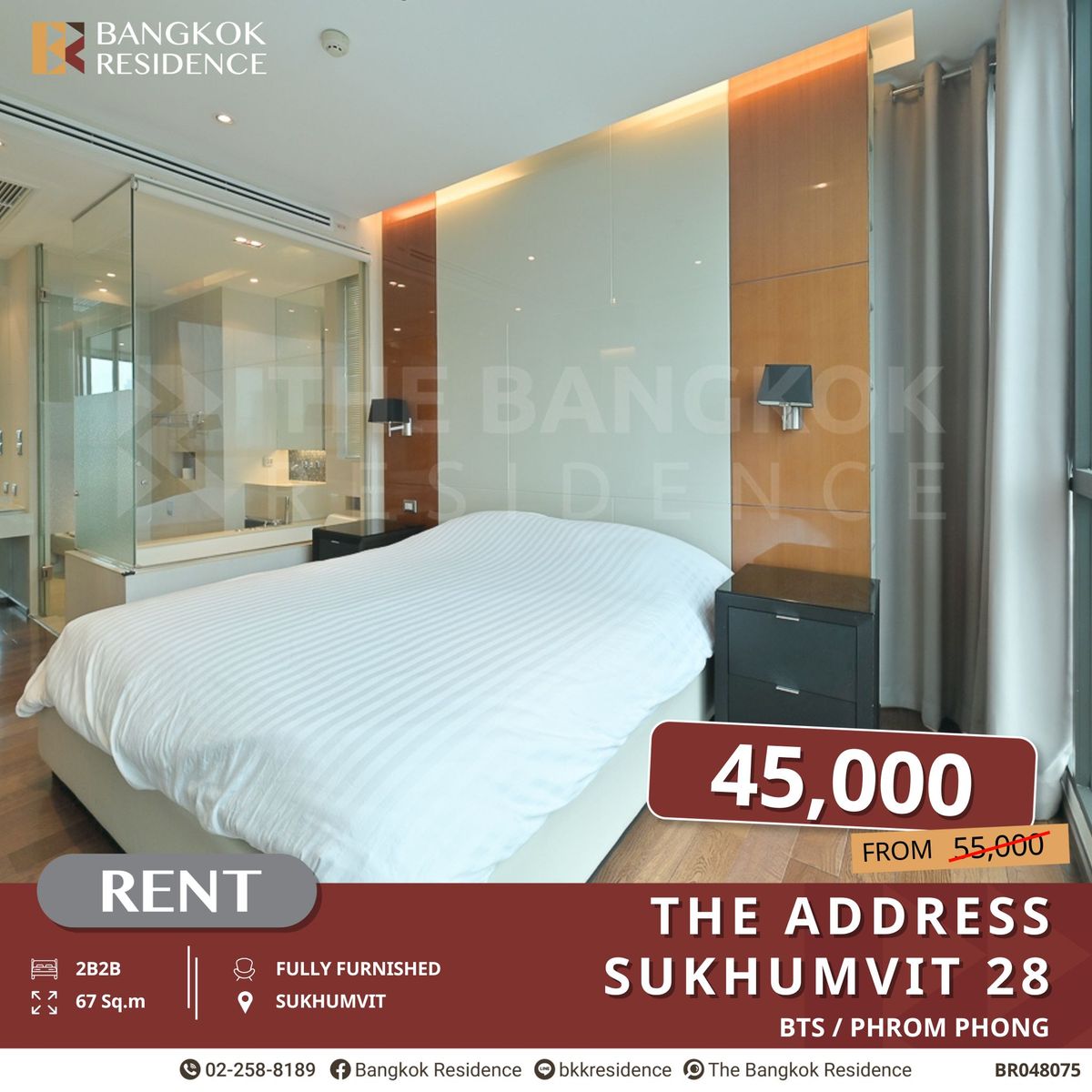 For RentCondoSukhumvit, Asoke, Thonglor : For Rent: The Address Sukhumvit 28, 2-Bedroom Unit Near BTS Phrom Phong